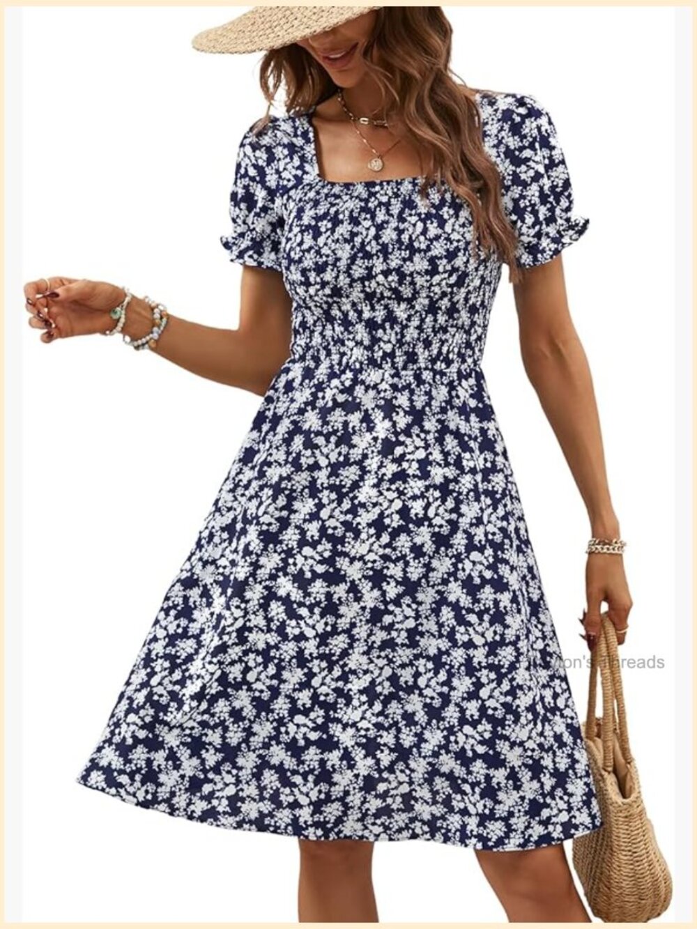 Square Neck Short Sleeve Flowy A-Line Mini Dress With Pockets